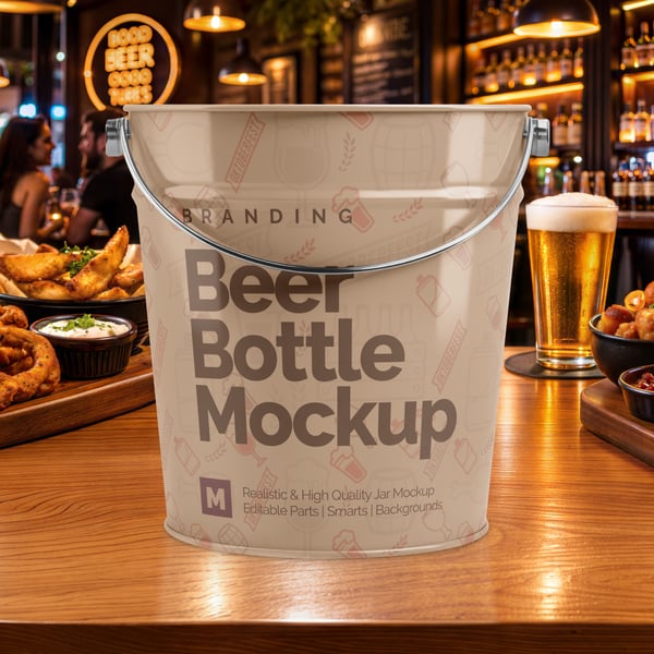 BALDE PARA GARRAFAS DE CERVEJA PSD EDITÁVEL MOCKUP