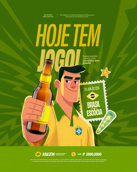 Copa do Mundo 2026 Bar Hoje Tem Jogo do Brasil Social Media PSD Editável