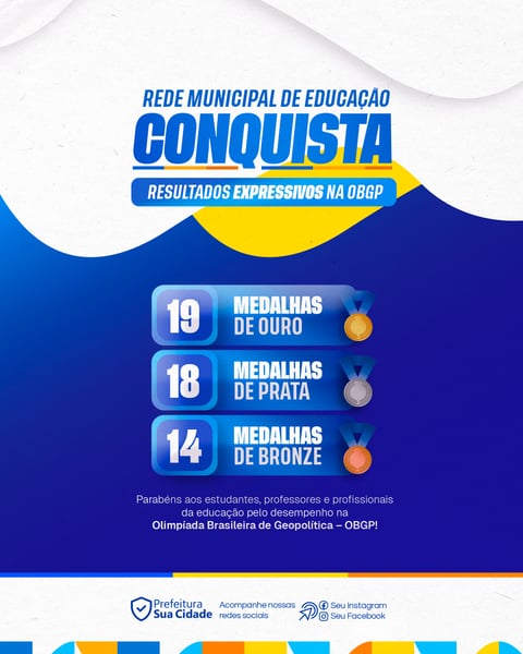 SOCIAL MEDIA CONQUISTA DE MEDALHAS REDE MUNICIPAL DE EDUCAÇÃO