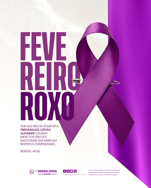 FEVEREIRO ROXO MÊS DE CONSCIENTIZAÇÃO SOBRE ALZHEIMER FIBROMIALGIA E LÚPUS SOCIAL MEDIA PSD EDITÁVEL 4