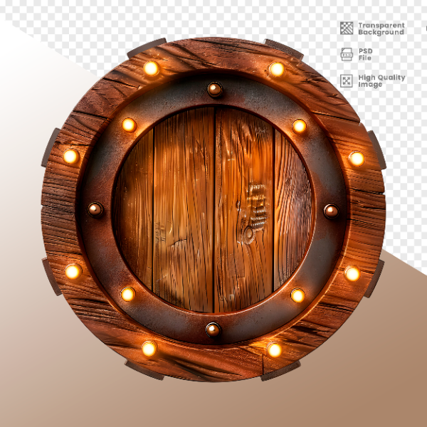 RODA DE MADEIRA COM LUZ - ELEMENTO 3D PARA COMPOSIÇÃO - WOOD