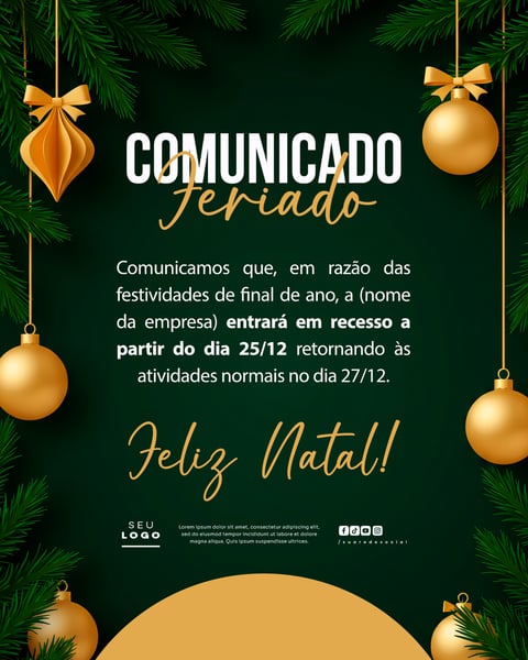COMUNICADO DE NATAL AVISO ANÚNCIO RECESSO FERIADO SOCIAL MEDIA PSD EDITÁVEL 2