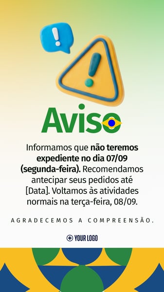 AVISO DE RECESSO 7 DE SETEMBRO SOCIAL MEDIA FLYER PSD EDITÁVEL STORY