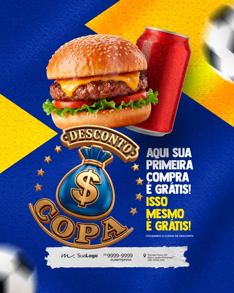 BANNER PRIMEIRA COMPRA GRÁTIS HAMBÚRGUER PSD EDITÁVEL