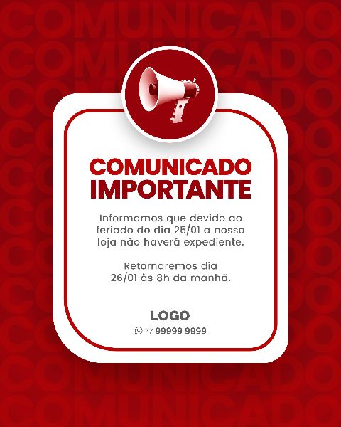 SOCIAL MEDIA PARA AVISOS E COMUNICADOS - VERMELHO