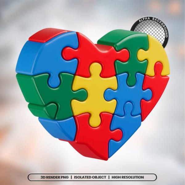 NCG SELO 3D RENDER CORAÇÃO AUTISMO ELEMENTO ÍCONE PSD PNG (332)