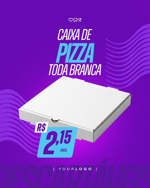 CAIXA DE PIZZA BRANCA DESCARTÁVEL EMBALAGEM DELIVERY PSD EDITÁVEL