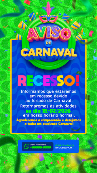 AVISO DE FERIADO PARA CARNAVAL MODELO 02 STORY