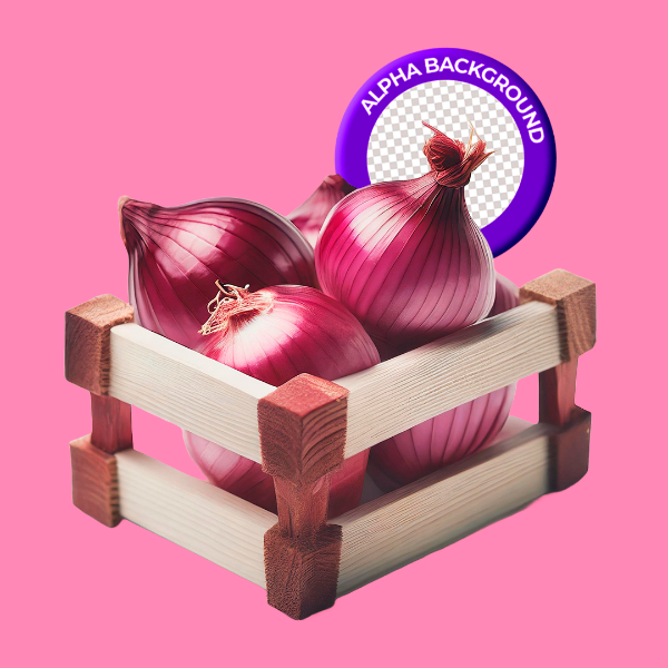 ELEMENTO CAIXOTE COM CEBOLA PARA COMPOSIÇÃO PNG TRANSPARENTE SEM FUNDO