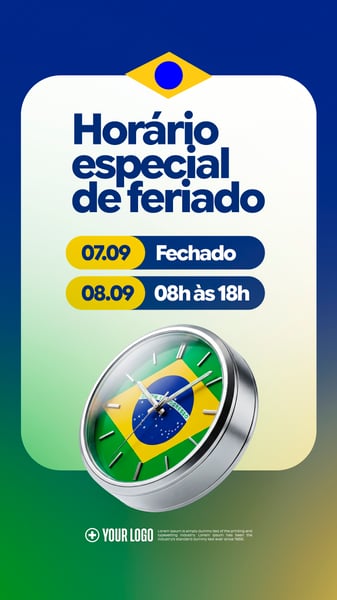 FERIADO 7 DE SETEMBRO HORÁRIO ESPECIAL SOCIAL MEDIA FLYER PSD EDITÁVEL STORY