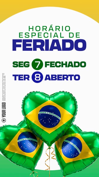 AVISO DE HORÁRIO DE FERIADO DO BRASIL SOCIAL MEDIA FLYER PSD EDITÁVEL STORY