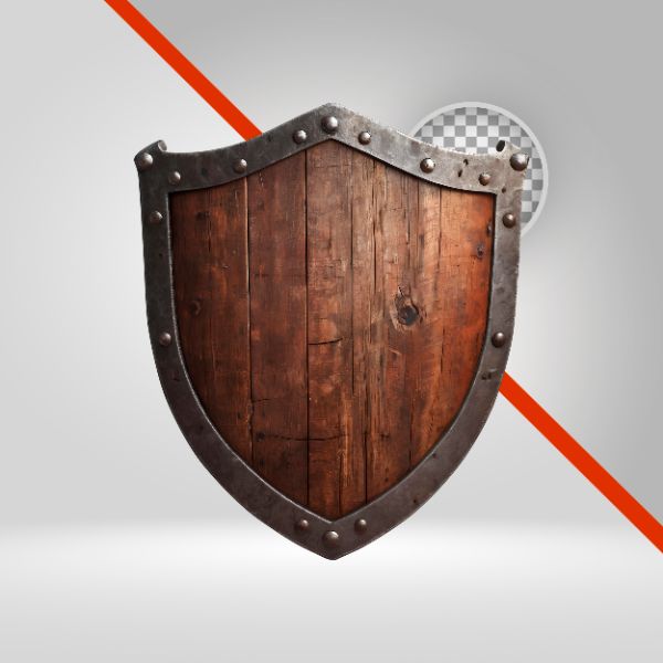 ESCUDO DE MADEIRA 3D, MEDIEVAL, PLACA PRA TEXTO, ELEMENTO PNG, FUNDO TRANSPARENTE, TÁBUA, VAQUEJADA, SERTANEJO 3D