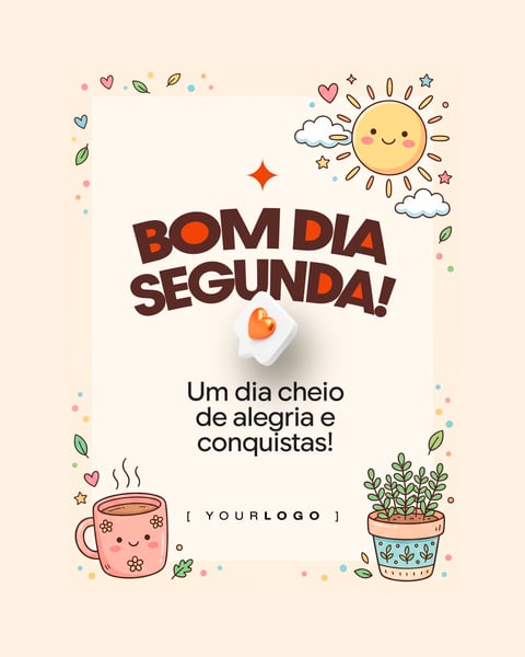 POST BOM DIA SEGUNDA ILUSTRAÇÃO FOFA SOL E CAFÉ PSD EDITÁVEL