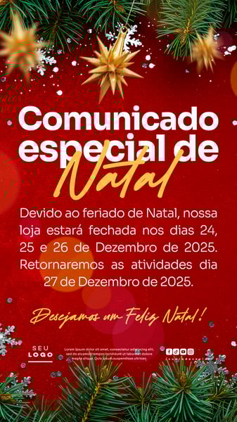 COMUNICADO DE NATAL AVISO ANÚNCIO RECESSO FERIADO STORY SOCIAL MEDIA PSD EDITÁVEL 16