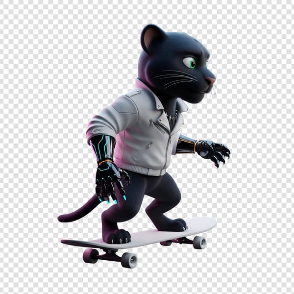 PANTERA NEGRA COM JAQUETA NEON E SKATE BRANCO (2)