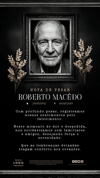 NOTA DE PESAR FALECIMENTO LUTO STORY SOCIAL MEDIA PSD EDITÁVEL 3
