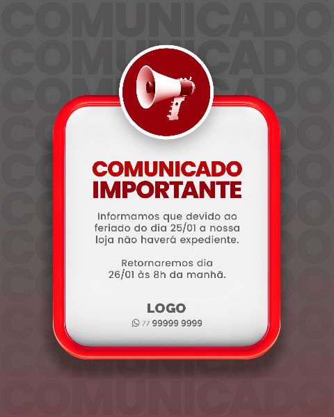 SOCIAL MEDIA PARA AVISOS E COMUNICADOS - VERMELHO