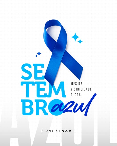 SETEMBRO AZUL MÊS DA VISIBILIDADE SURDA LAÇO DE CONSCIENTIZAÇÃO SOCIAL MEDIA PSD EDITÁVEL