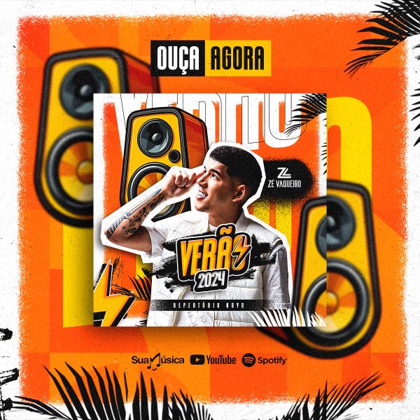 FLYER CD ZÉ VAQUEIRO, PLATAFORMAS DIGITAIS, OUÇA AGORA, BAIXE AGORA, SUA MÚSICA, SPOTIFY, YOUTUBE
