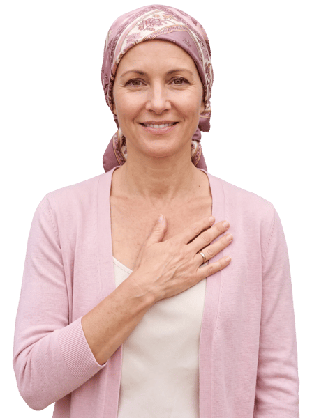 WOMAN WEARING A PINK FLORAL HEADSCARF