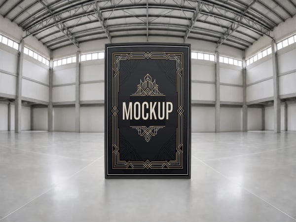 POSTER MOCKUP EM HALL INDUSTRIAL VISTA FRONTAL