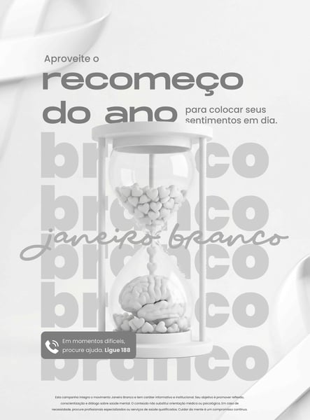 Cartaz Janeiro Branco Conscientização Saúde Mental Recomeço Social Media PSD Editável