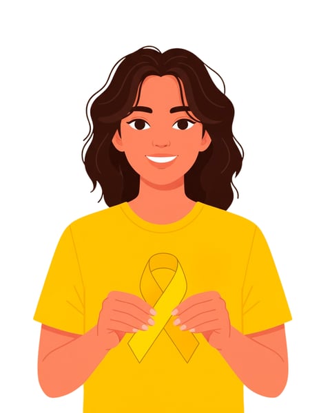 IMAGEM DE MULHER SEGURANDO LAÇO AMARELO NAS MÃOS
