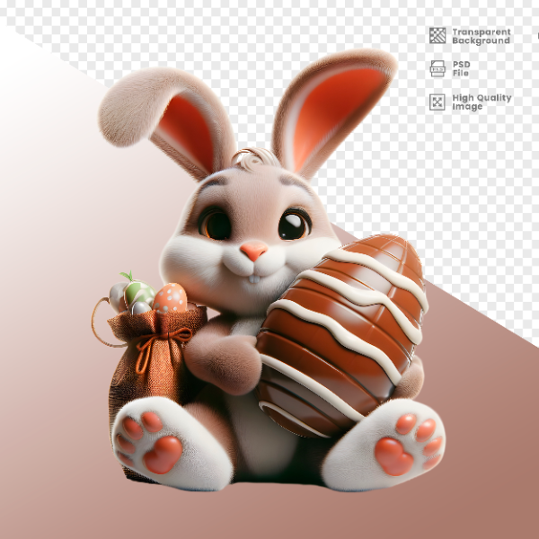 COELHO DA PÁSCOA  ELEMENTO 3D PARA COMPOSIÇÃO - COELHO COM CHOCOLATE
