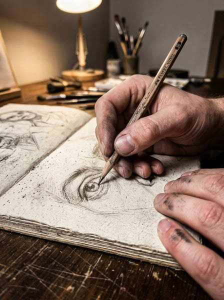 MAO DE ARTISTA ESBOÇANDO UM DESENHO 3