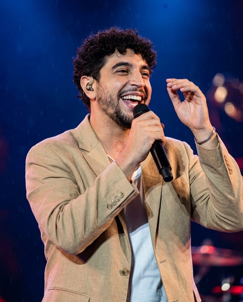 Prompt Editável para Artista Cantor em cima do palco de show ensaio artista