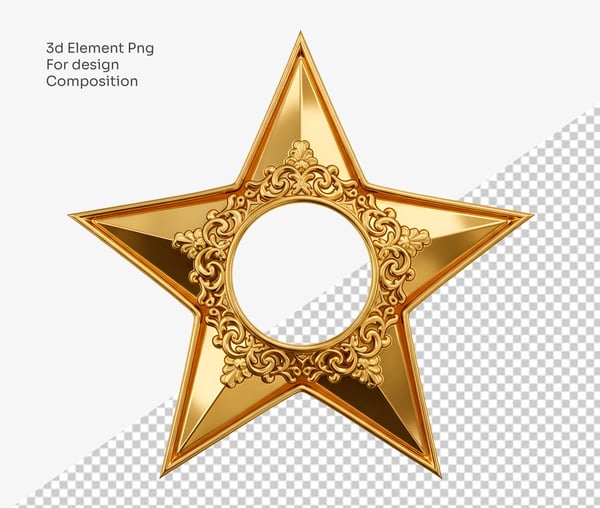 ESTRELA 3D DOURADA PARA DESIGN DE ANO NOVO PNG