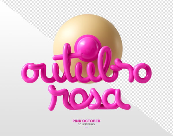 Outubro Rosa Selo 3D Lettering Isolado