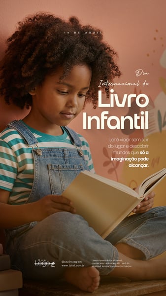 DIA INTERNACIONAL DO LIVRO INFANTIL 02 DE ABRIL ESCOLA SOCIAL MEDIA PSD EDITÁVEL 4 STORY