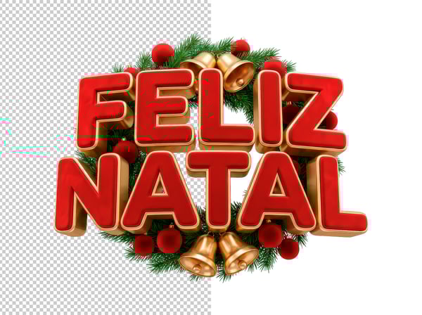 SELO 3D DECORADO DE NATAL TEXTO FELIZ NATAL EM PNG