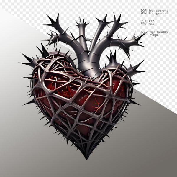CORAÇÃO COM ESPINHOS  ELEMENTO 3D PARA COMPOSIÇÃO - HEART