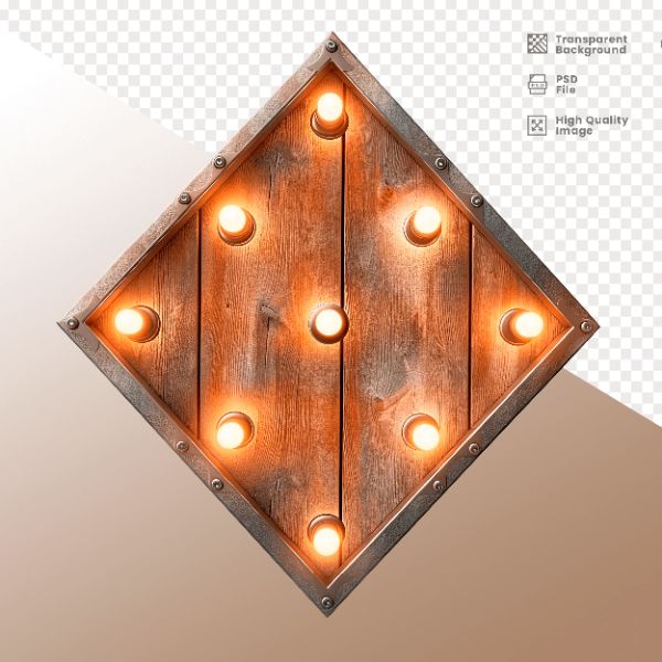 LOSANGO DE MADEIRA COM LUZ - ELEMENTO 3D PARA COMPOSIÇÃO