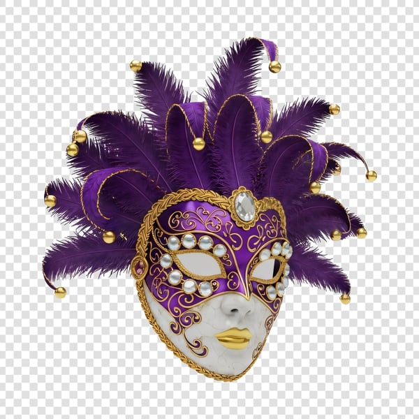 Máscara de Carnaval roxa com penas 01