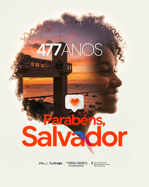 COMEMORAÇÃO ANIVERSÁRIO DE SALVADOR 29 DE MARÇO SOCIAL MEDIA PSD EDITÁVEL 1
