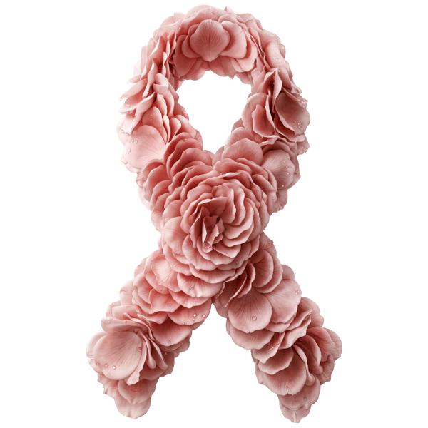 PINK RIBBON CRAFTED FROM DELICATE ROSE PETALS ON WHITE