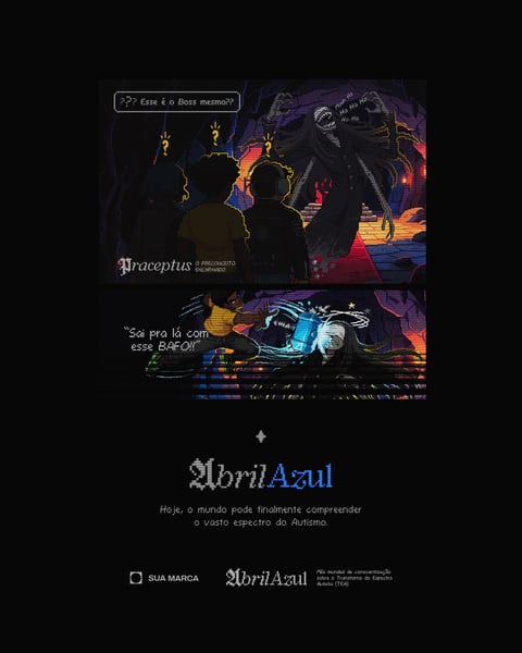 Campanha Abril Azul Conscientização Espectro Autista TEA Ilustração Pixel Art Retro Social Media PSD Editável