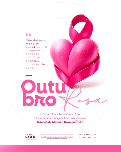 OUTUBRO ROSA CAMPANHA INTERNACIONAL DE PREVENÇÃO O DIAGNÓSTICO PRECOCE DO CÂNCER DE MAMA E COLO DO ÚTERO SOCIAL MEDIA PSD EDITÁVEL 1