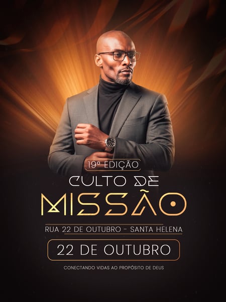 FLYER EVENTO DE IGREJA CULTO DE MISSÃO FEED PSD EDITÁVEL