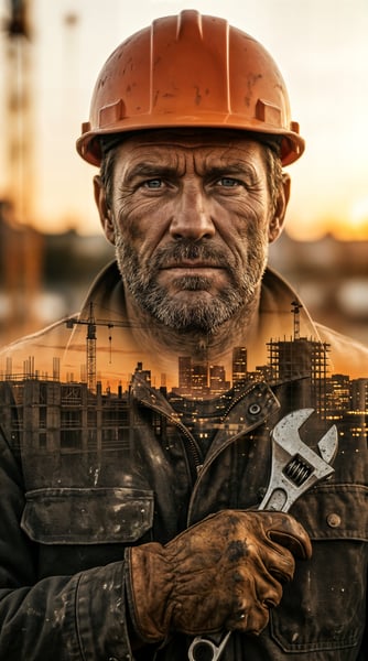 TRABALHADOR DE CONSTRUÇÃO COM UNIFORME E EQUIPAMENTO 5
