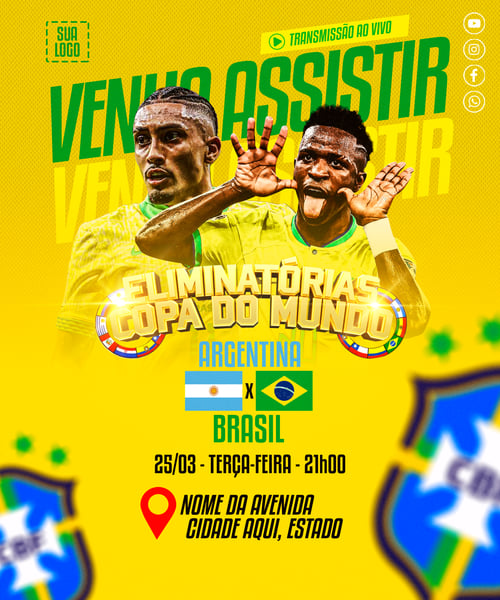 FLYER ESPORTIVO FUTEBOL ELIMINATÓRIAS COPA DO MUNDO BRASIL vs ARGENTINA