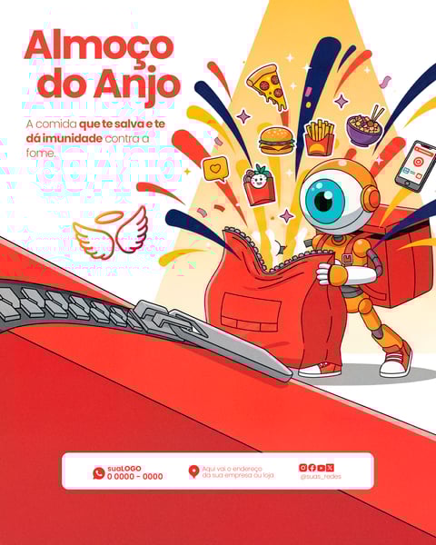 POST FEED BBB ALMOÇO DO ANJO ESTILO MODERNO VERMELHO BRANCO AMARELO PSD EDITÁVEL