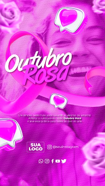 OUTUBRO ROSA MÊS PREVENÇÃO REDES SOCIAIS PSD EDITÁVEL STORIES