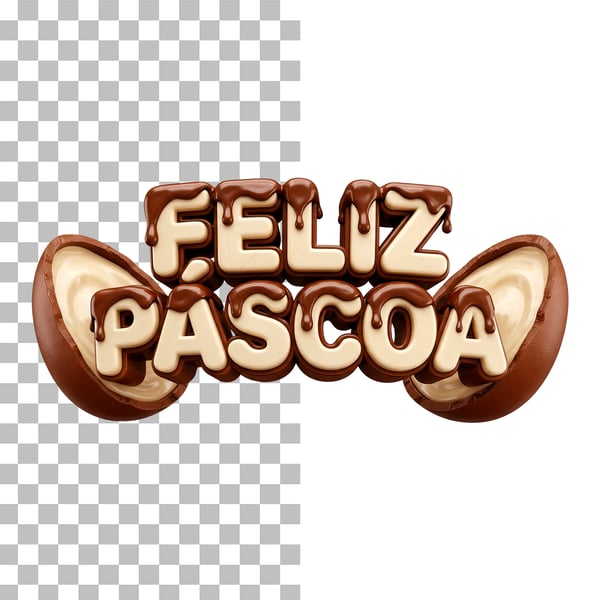 SELO 3D FELIZ PÁSCOA COM OVOS DE CHOCOLATE EM PNG TRANSPARENTE