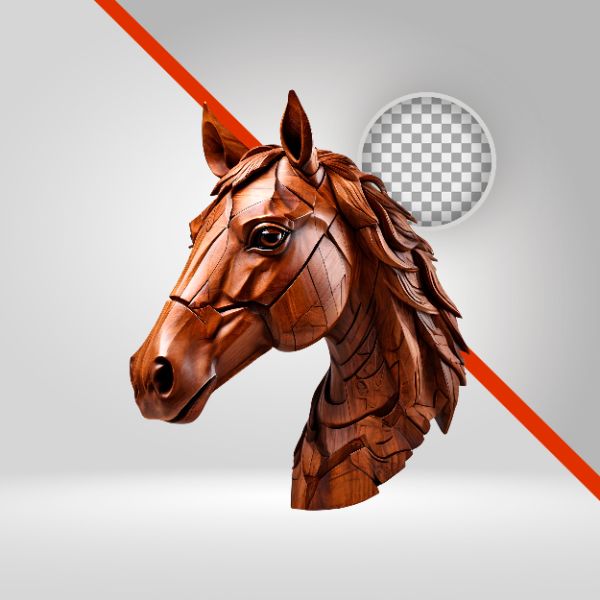 CAVALO DE MADEIRA, ESCULTURA 3D, COMPOSIÇÃO PRA FLYER DE VAQUEJADA, SERTANEJO, ELEMENTO PNG, ALAZÃO, CORCEL,