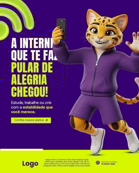 Guepardo Mascote Alegre Pulando Com Wi-fi E Smartphone: Internet Rápida E Estável Para Alegria Digital Social Media PSD Editável