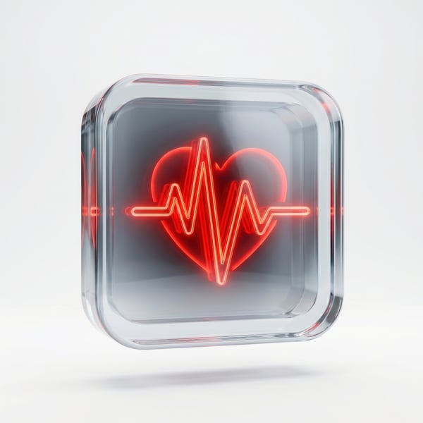 ÍCONE 3D RENDER PULSAÇÃO DE BIOFEEDBACK TRANSLÚCIDO EM VIDRO CRISTALINO 4 5K